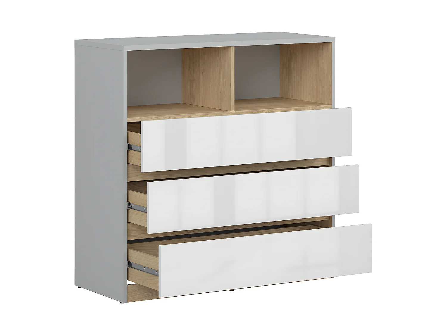 Commode met 3 laden 2 popnissen Grijs en wit