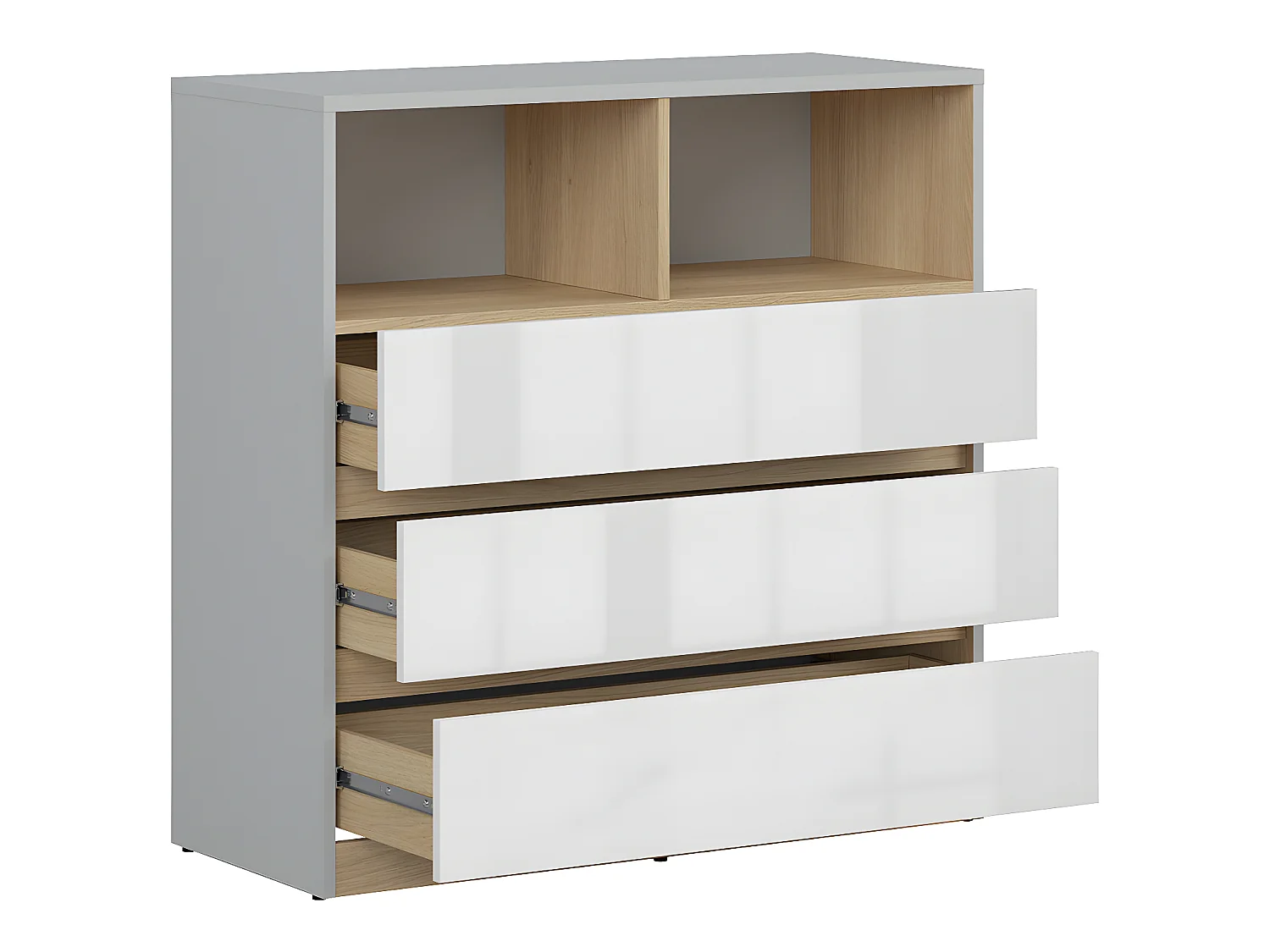 Commode met 3 laden 2 popnissen Grijs en wit