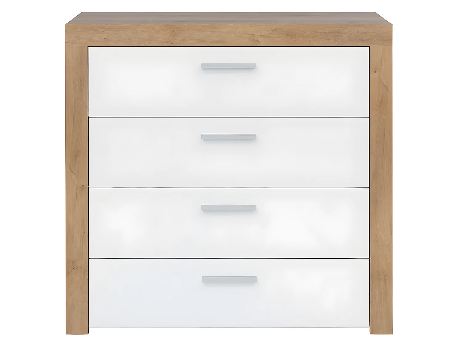 Cómoda 4 gavetas Nora branco e madeira 88cm