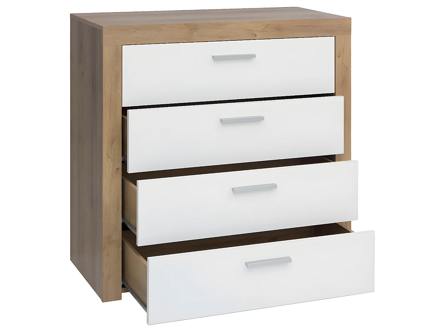 Cómoda 4 gavetas Nora branco e madeira 88cm