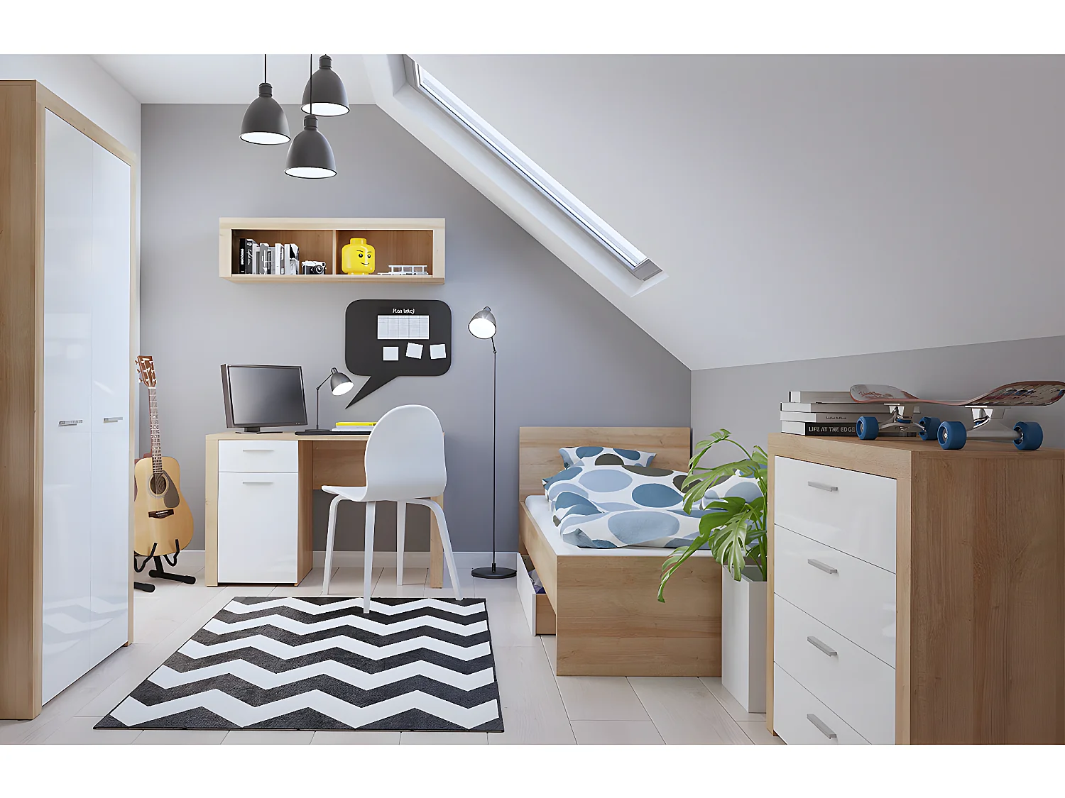 Cómoda 4 gavetas Nora branco e madeira 88cm