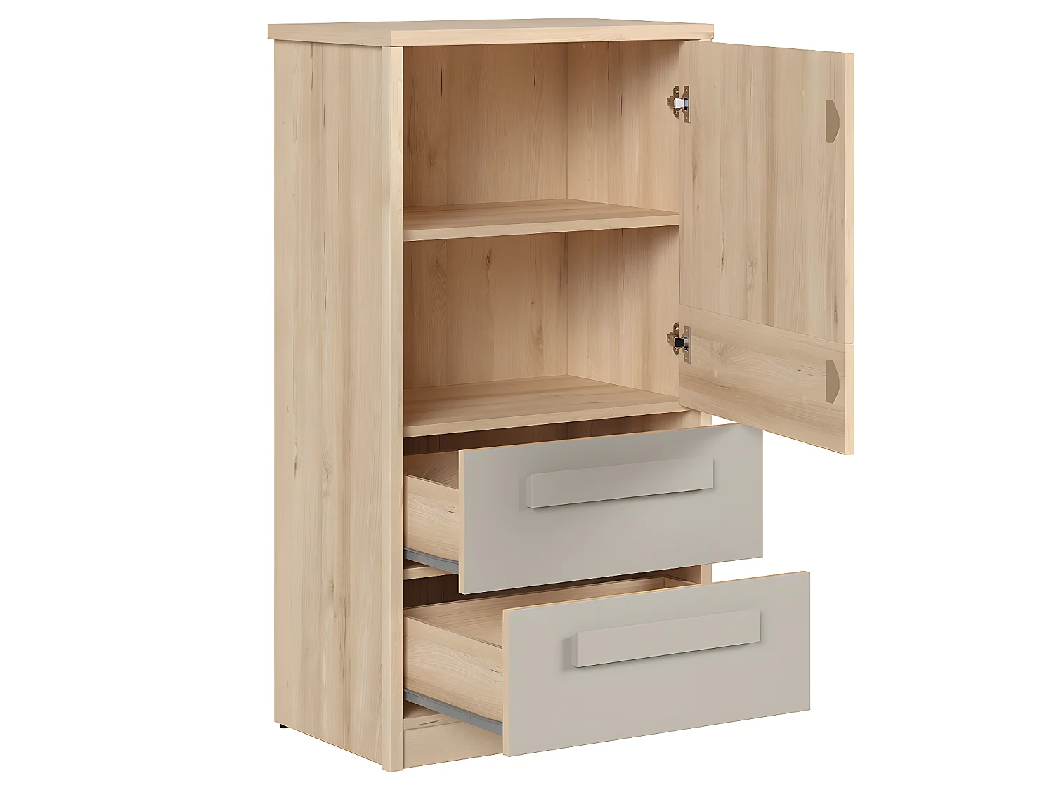 Stella 1-deurs commode met 2 laden Grijs en Wit Hout