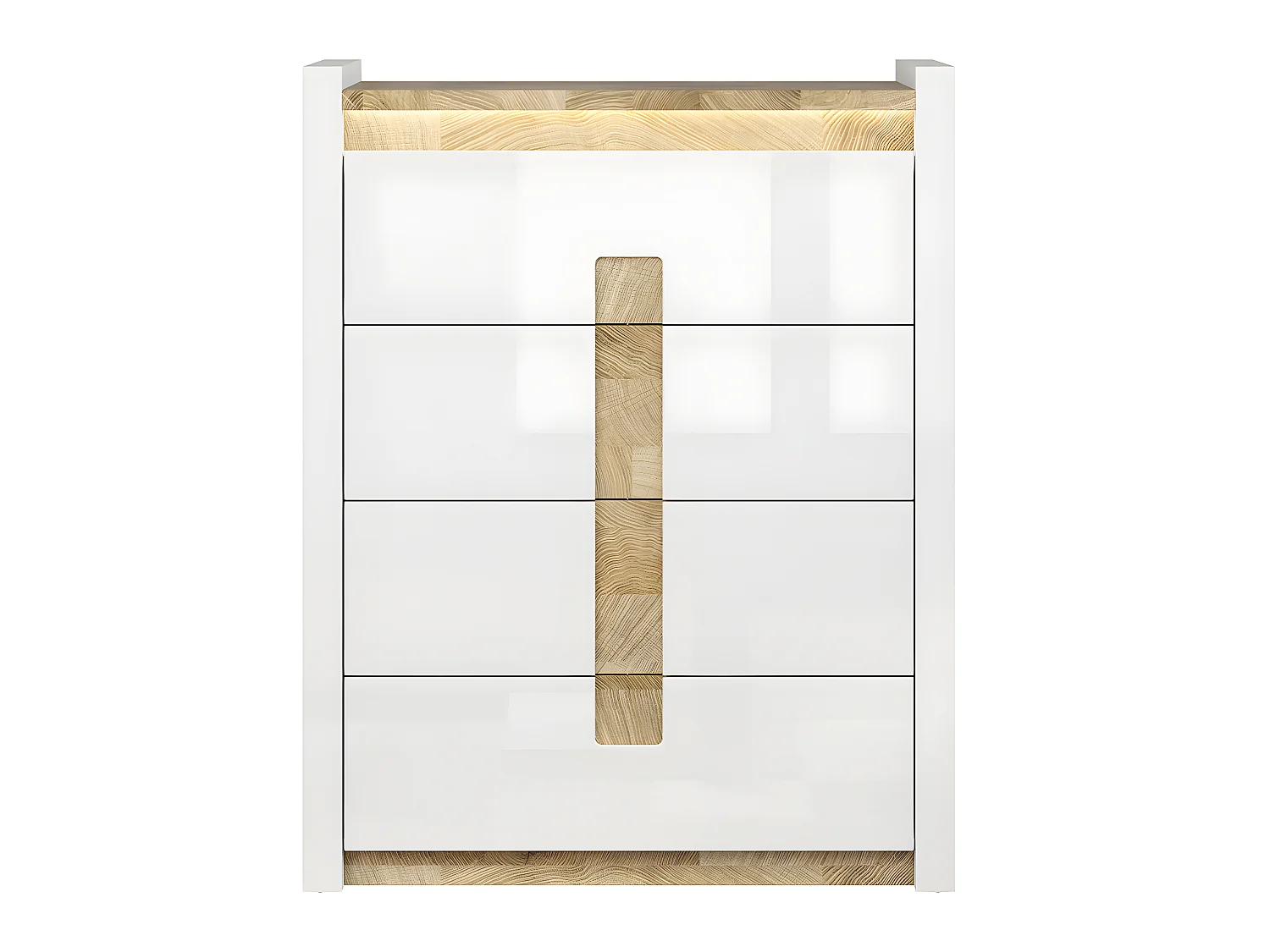 Helios commode met 4 laden, LED wit gelakt en hout