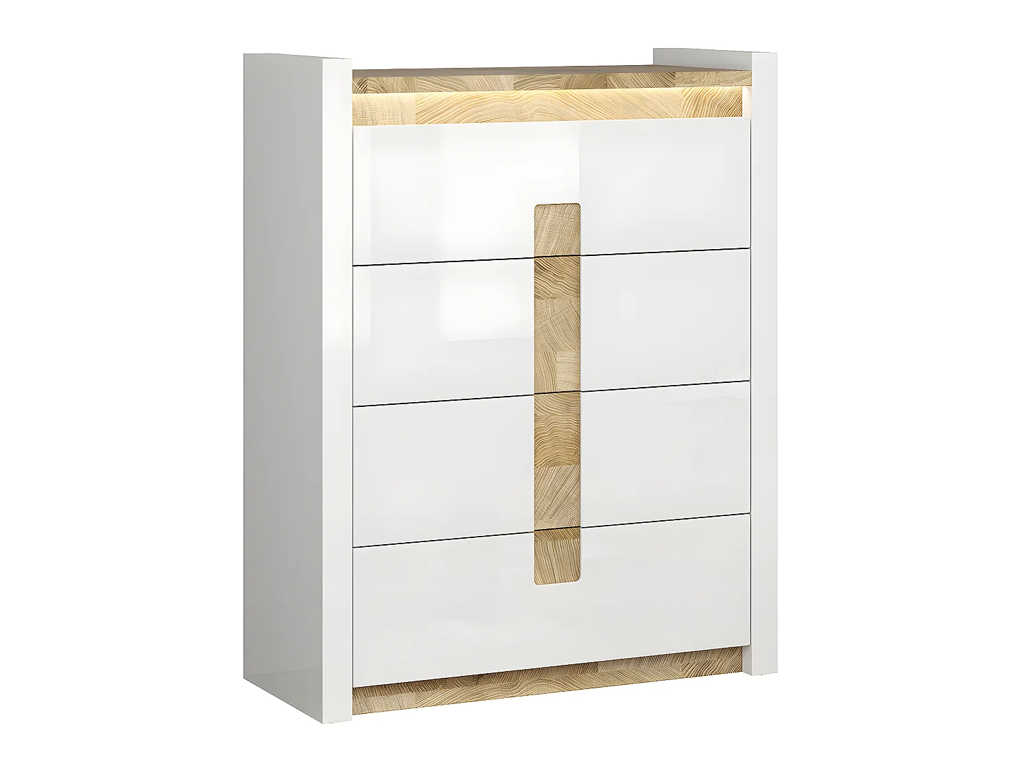Cómoda 4 cajones con LED Helios Blanco lacado y Madera