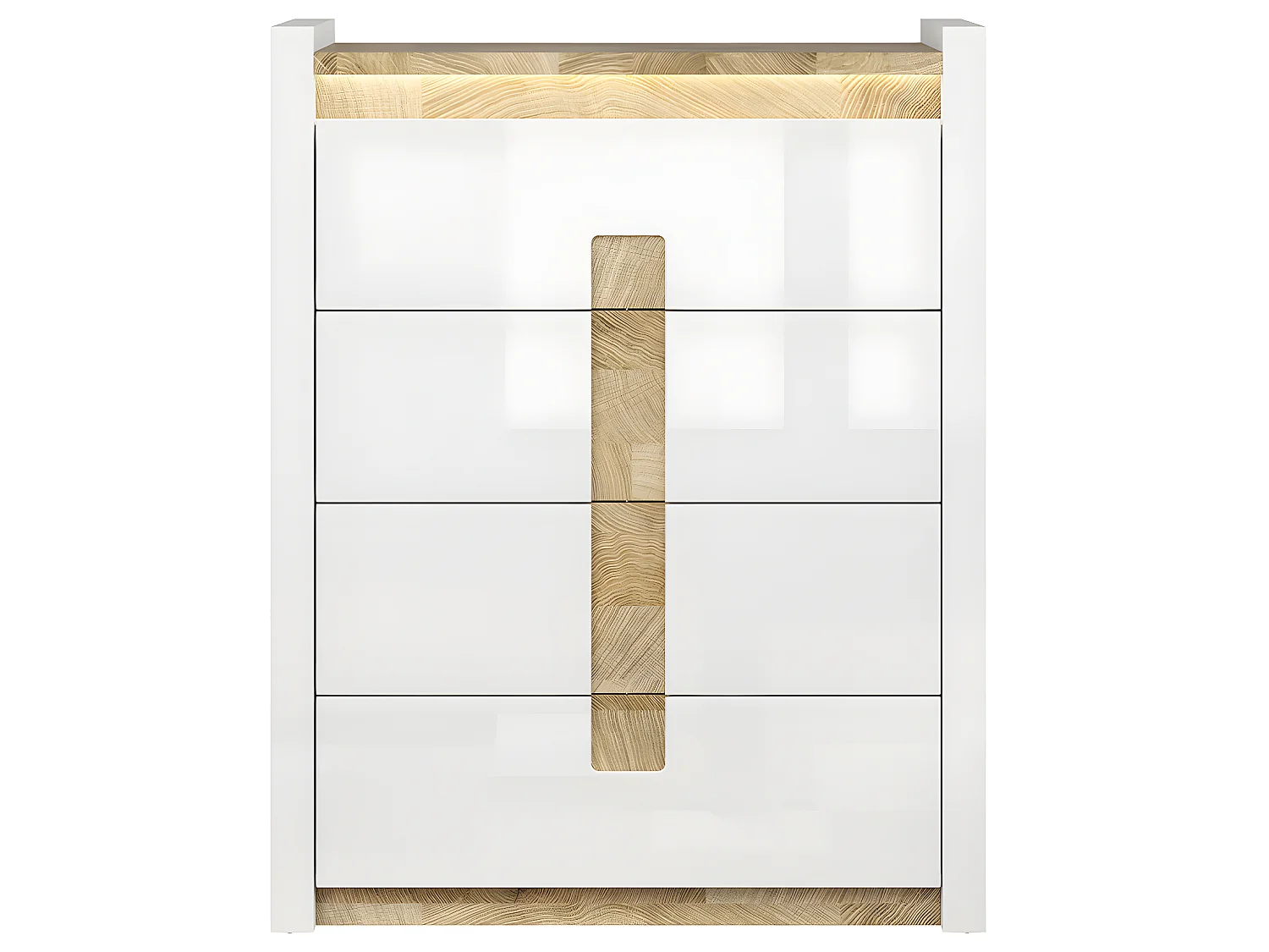 Commode 4 tiroirs avec LED Helios Blanc laqué et Bois