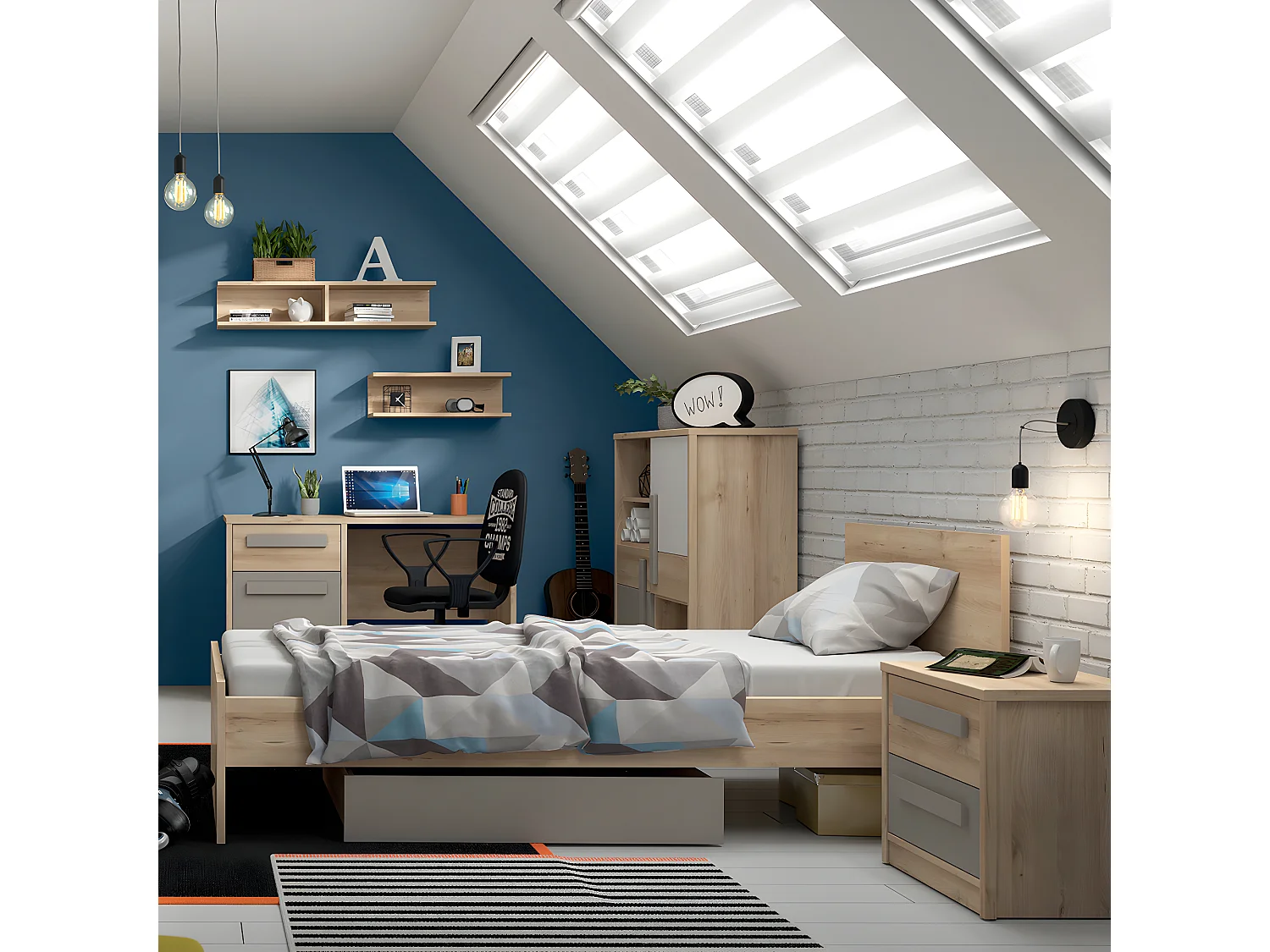 Commode 2 portes Stella Bois Gris et Blanc