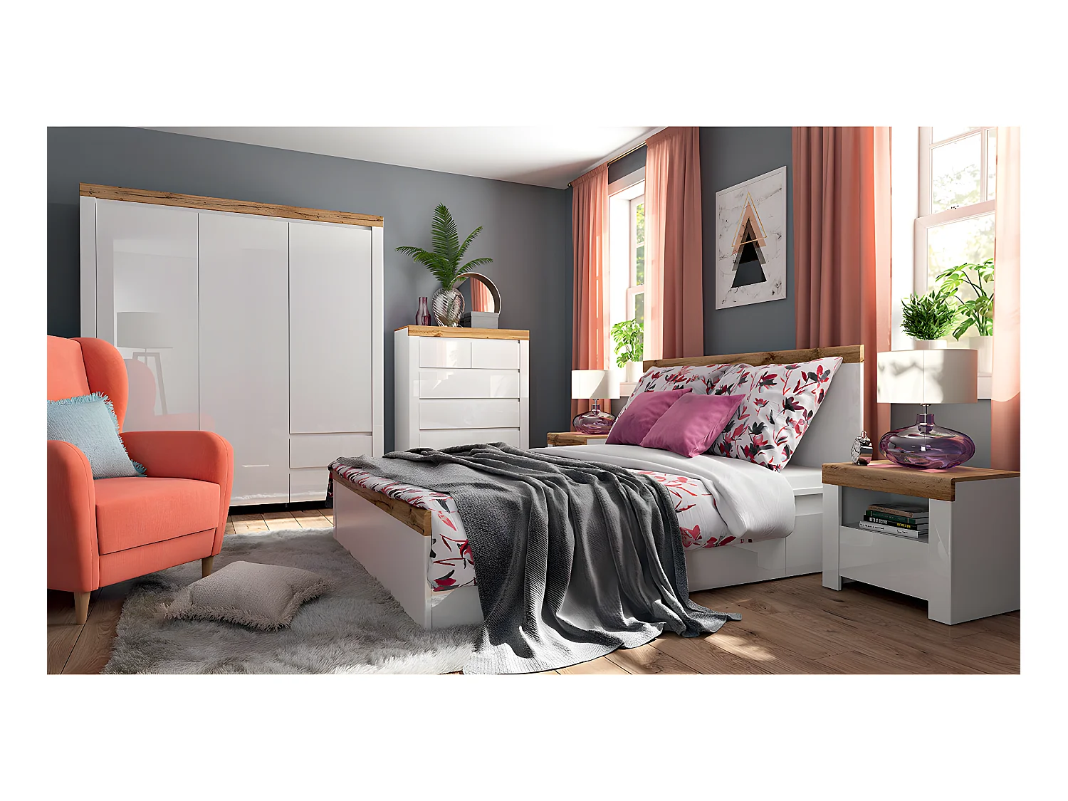 Commode 6 tiroirs Hella Blanc et Bois