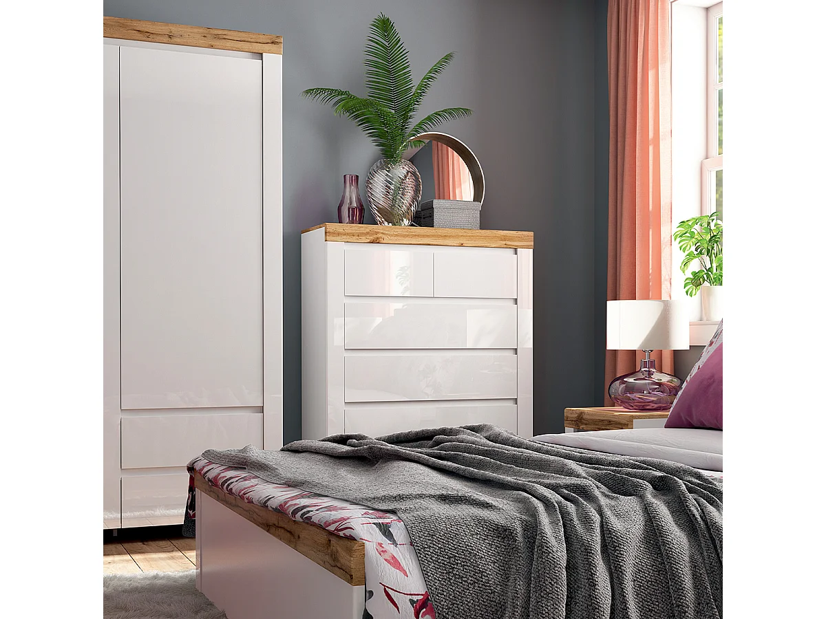 Cómoda Hella branco e madeira 130cm