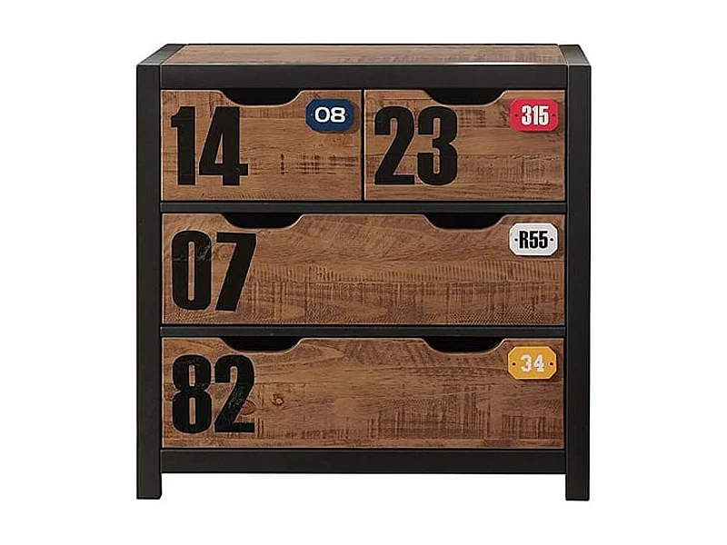 Alex ladekast met 4 massief grenen donkere en zwarte lades