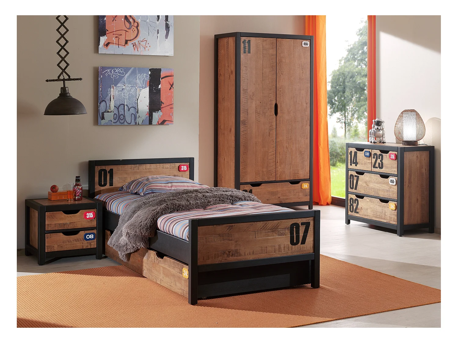 Commode 3 Tiroirs "Alex" 83cm Marron & Noir