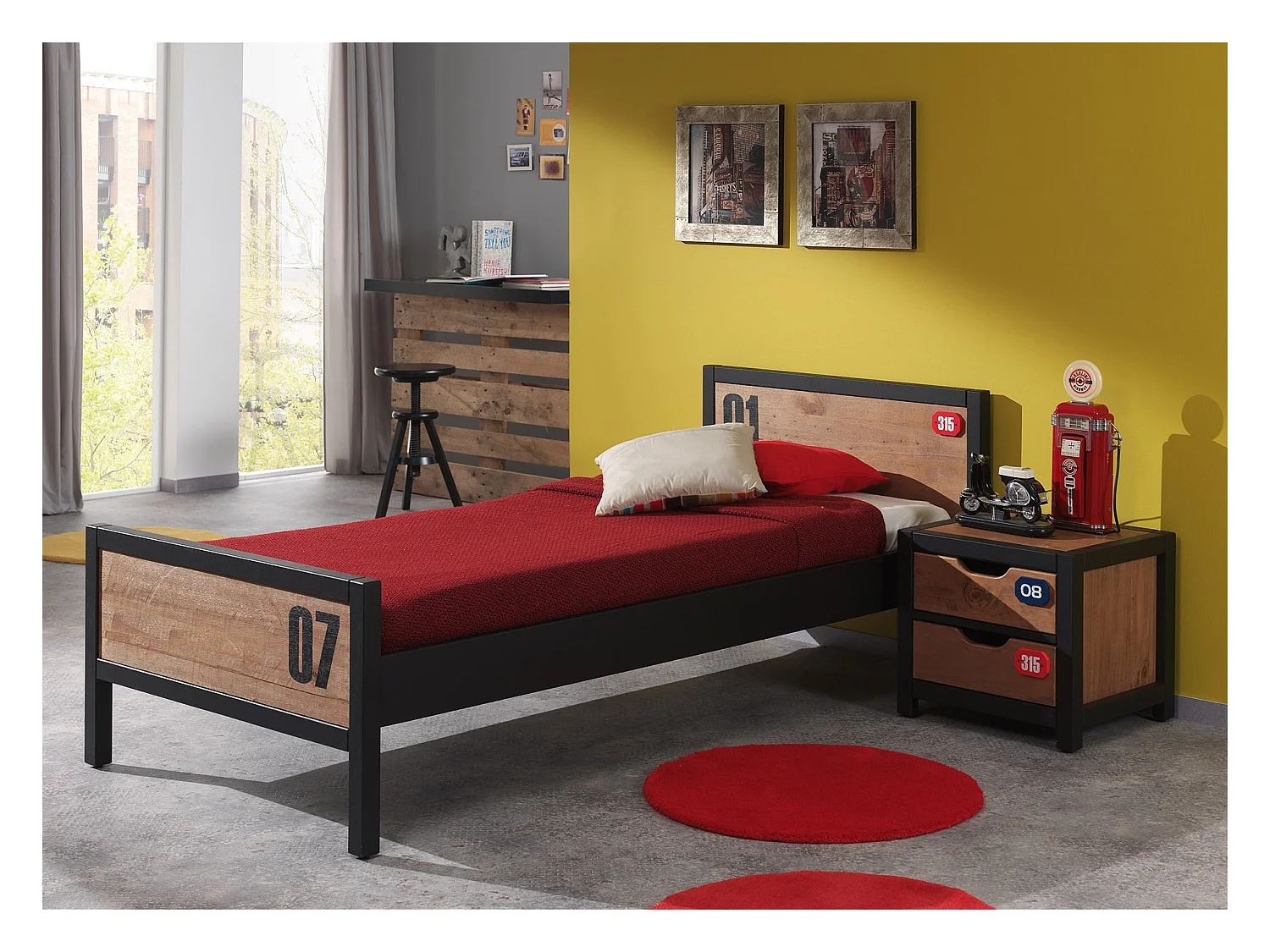 Commode 3 Tiroirs "Alex" 83cm Marron & Noir