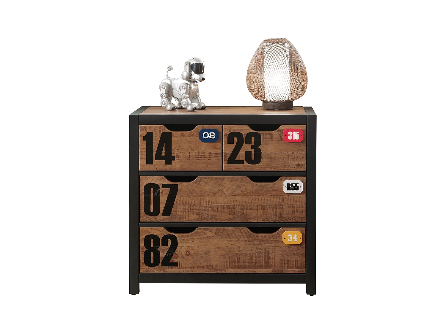 Commode 3 Tiroirs "Alex" 83cm Marron & Noir