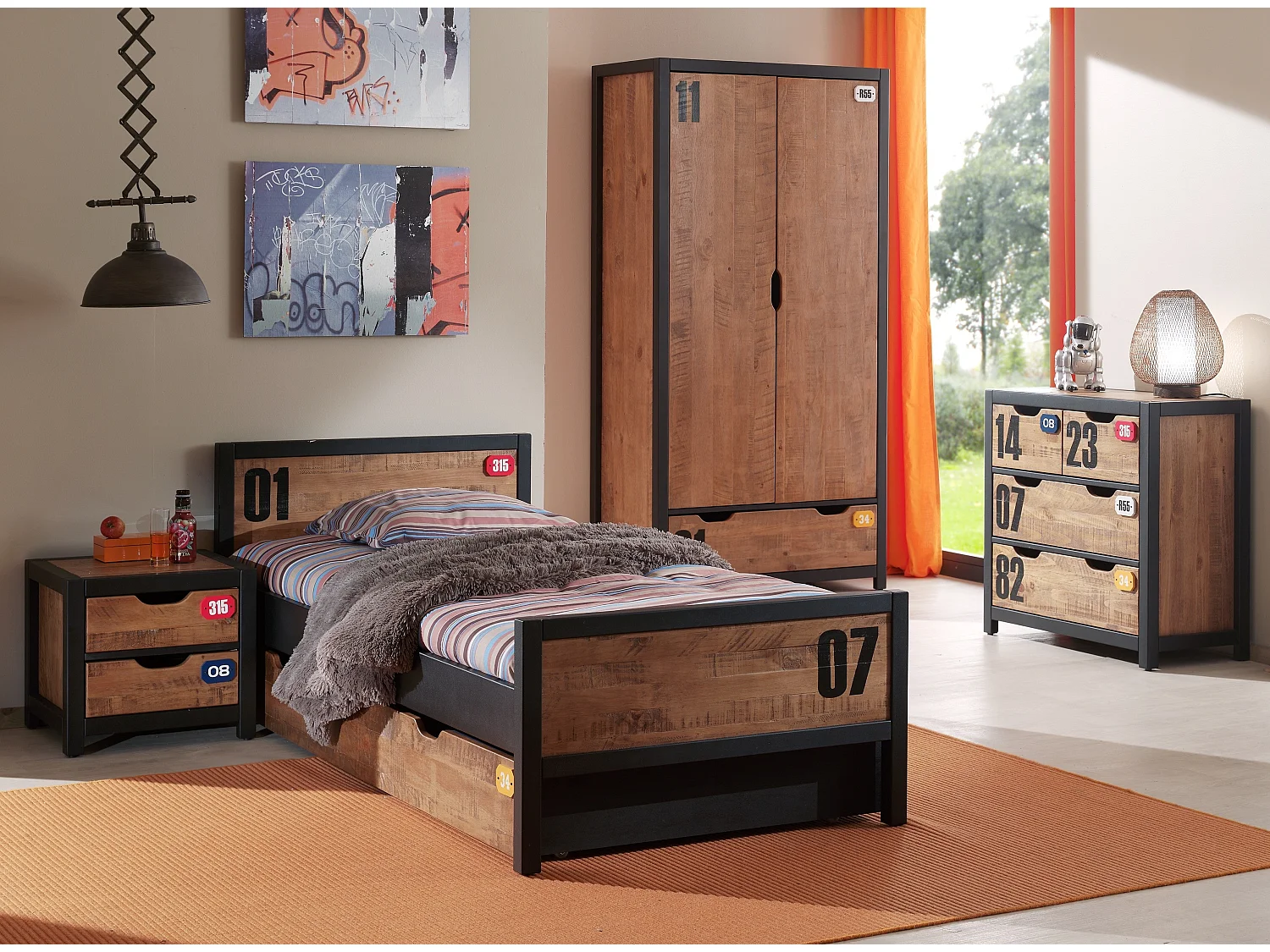 Commode 3 Tiroirs "Alex" 83cm Marron & Noir