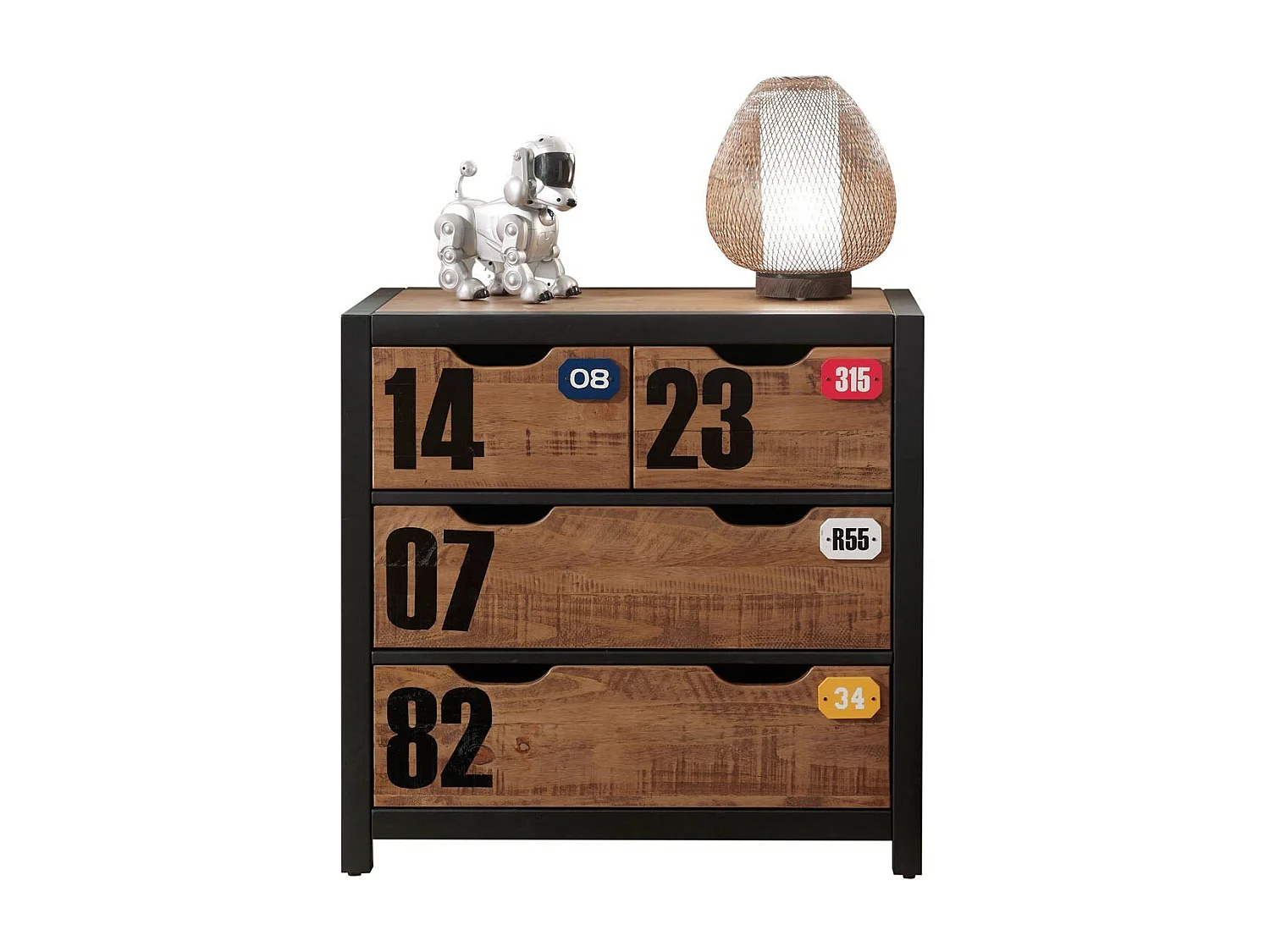 Commode 3 Tiroirs "Alex" 83cm Marron & Noir