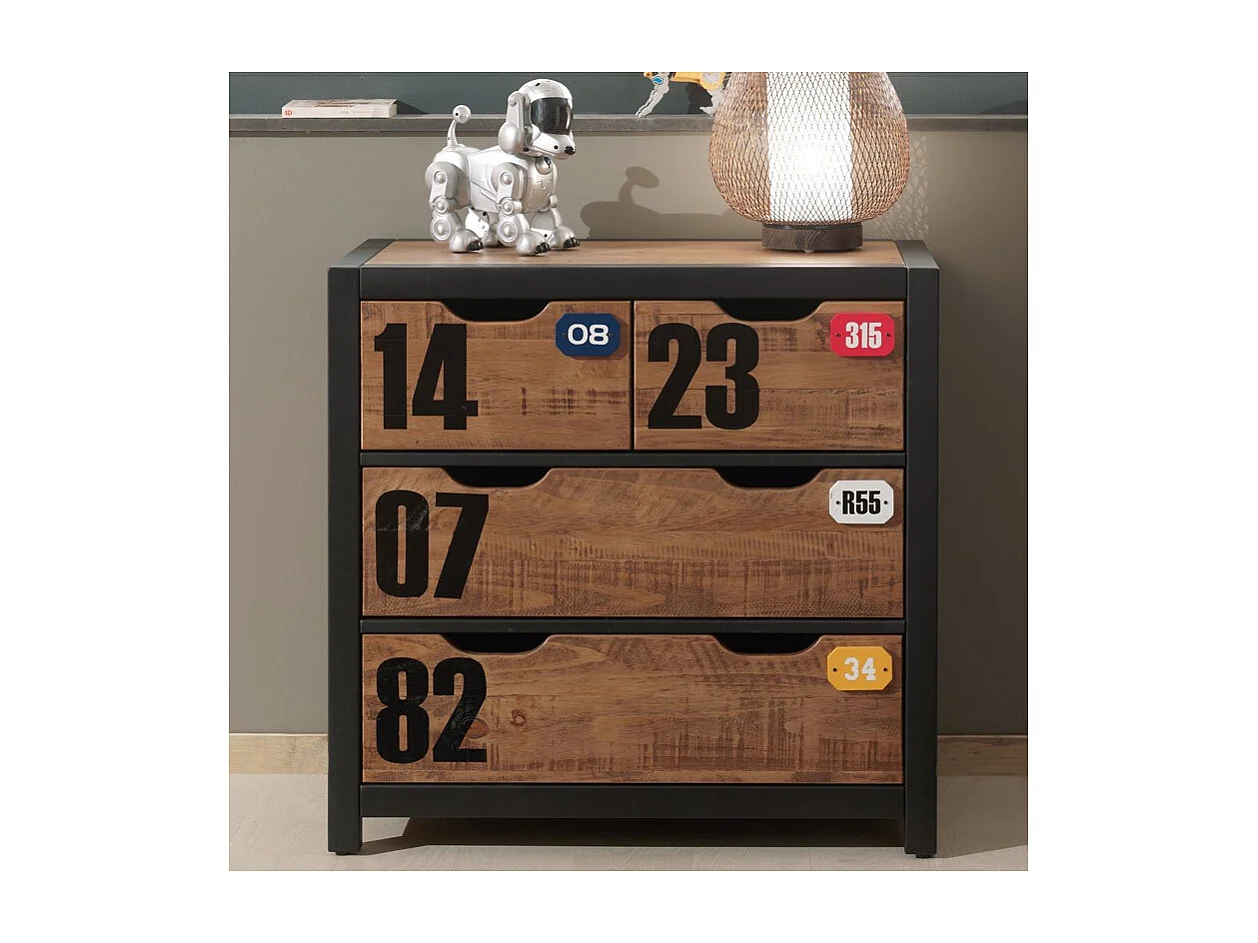 Commode 3 Tiroirs "Alex" 83cm Marron & Noir