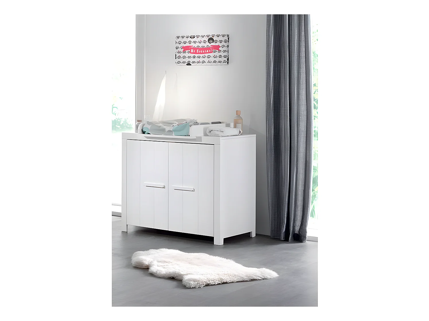 Commode Enfant en Bois 2 Portes "Erik" 100cm Blanc