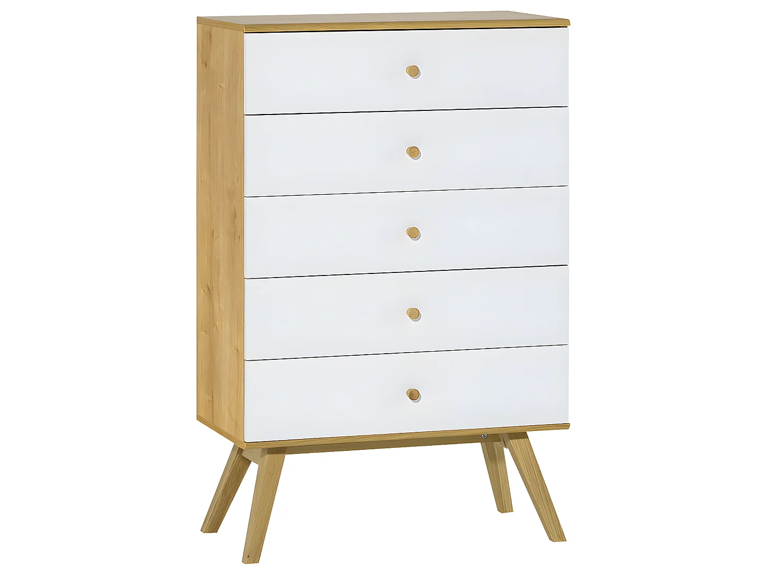 Commode 5 tiroirs Nature Blanc