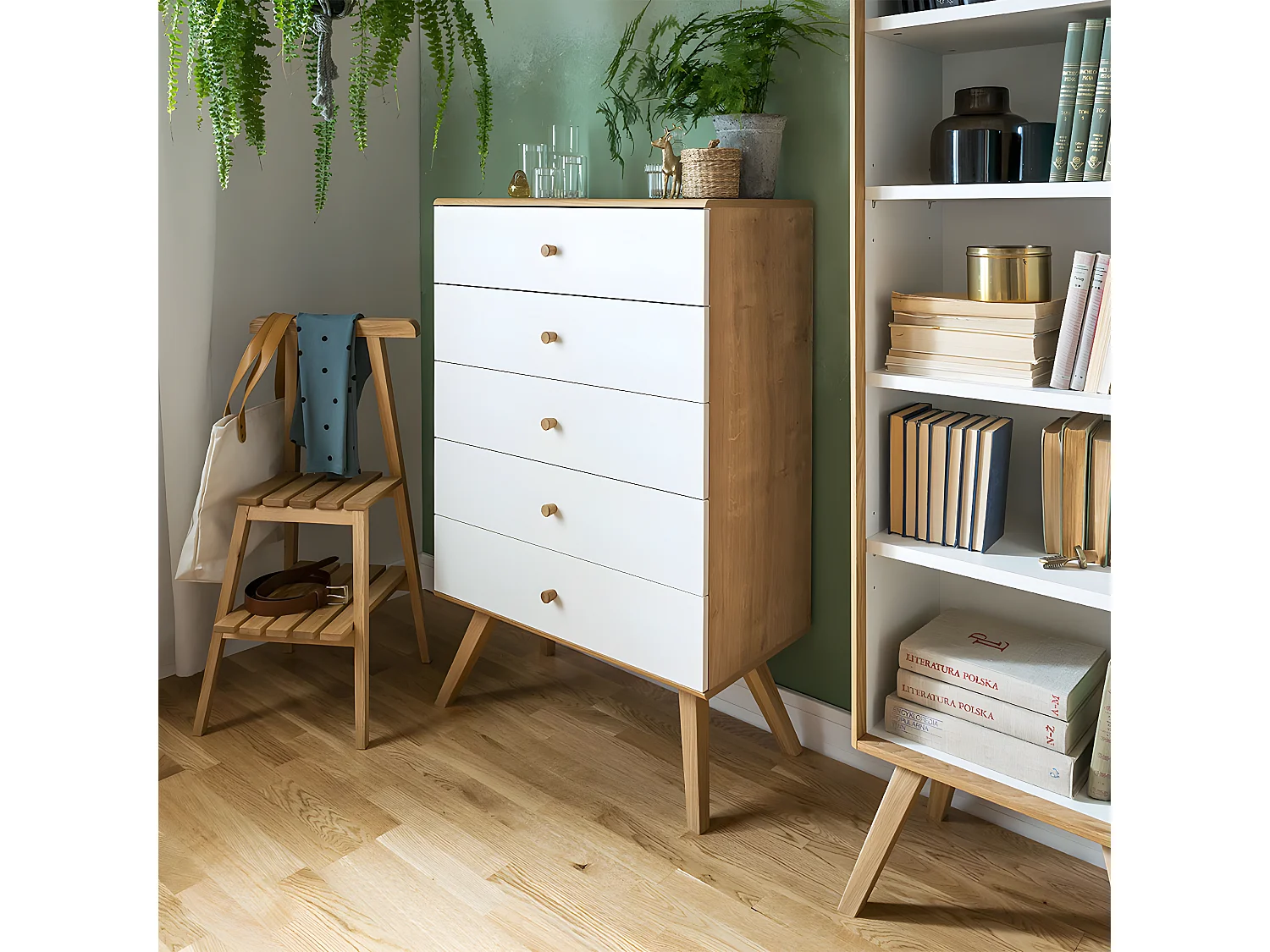 Commode 5 tiroirs Nature Blanc