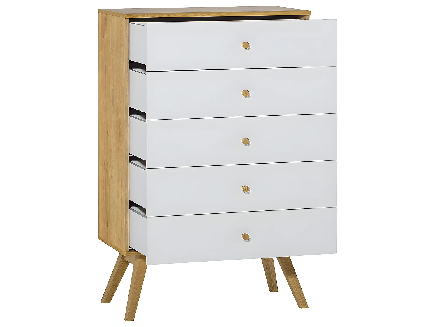Commode 5 tiroirs Nature Blanc