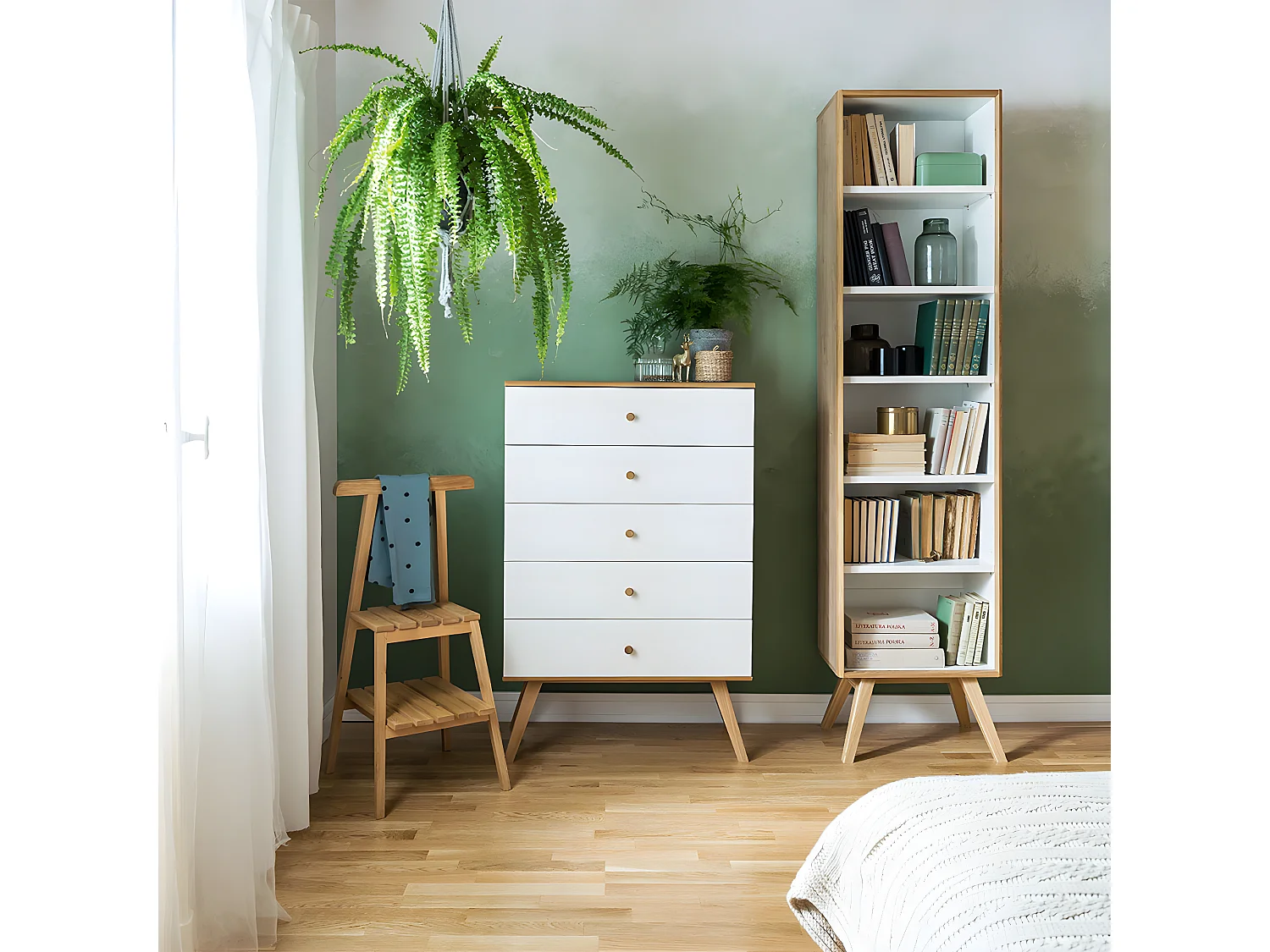 Commode 5 tiroirs Nature Blanc