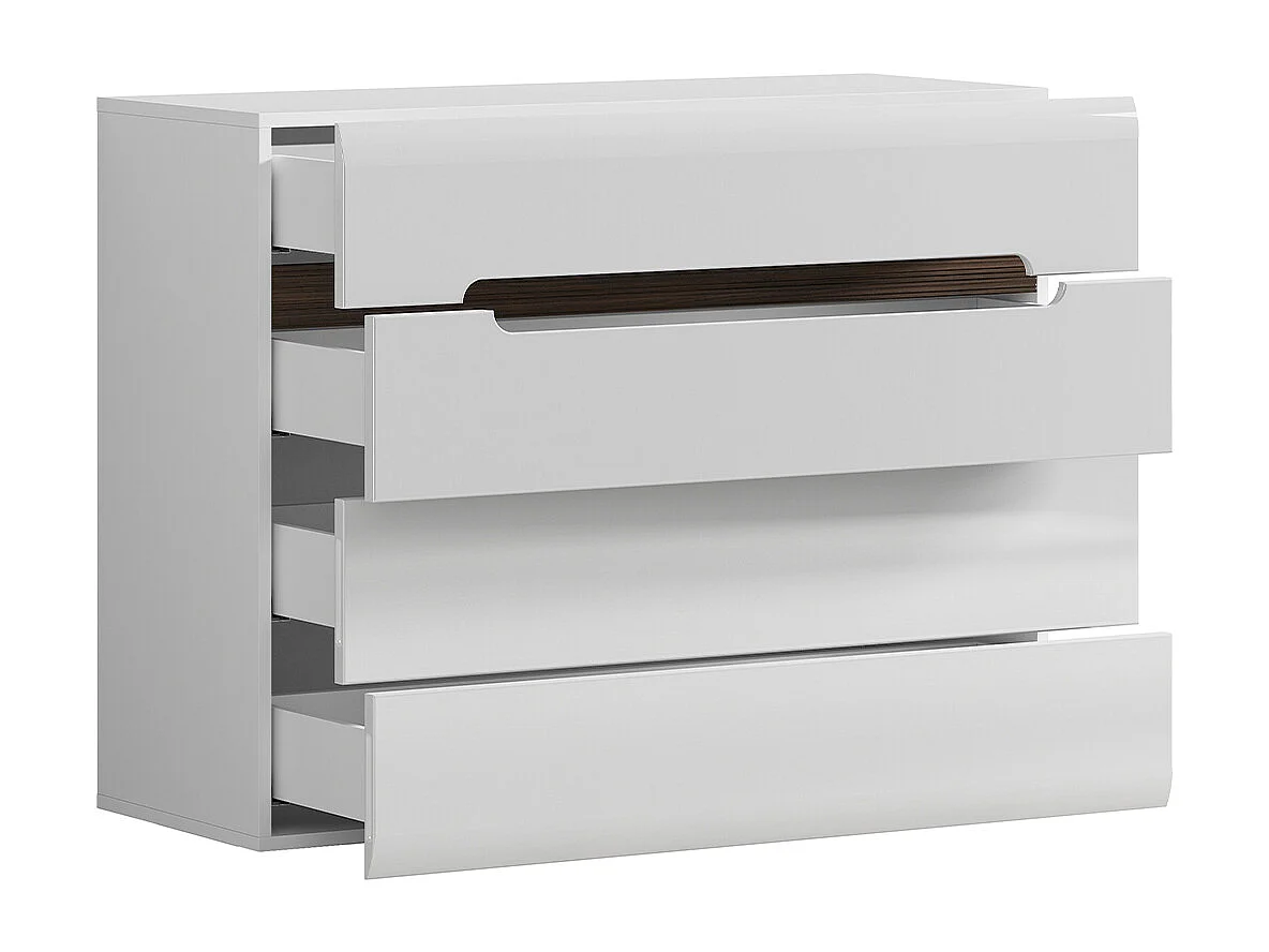 Commode 4 tiroirs Darrel Blanc laqué et Bois