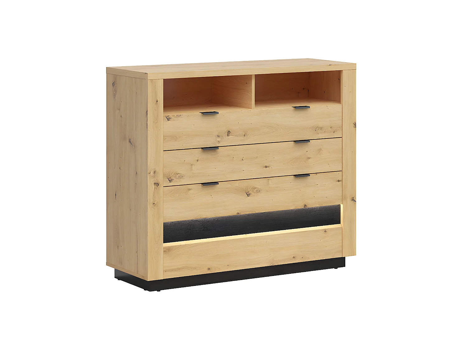 Cómoda 4 cajones 2 compartimientos con LED Glenn Madera y Negro