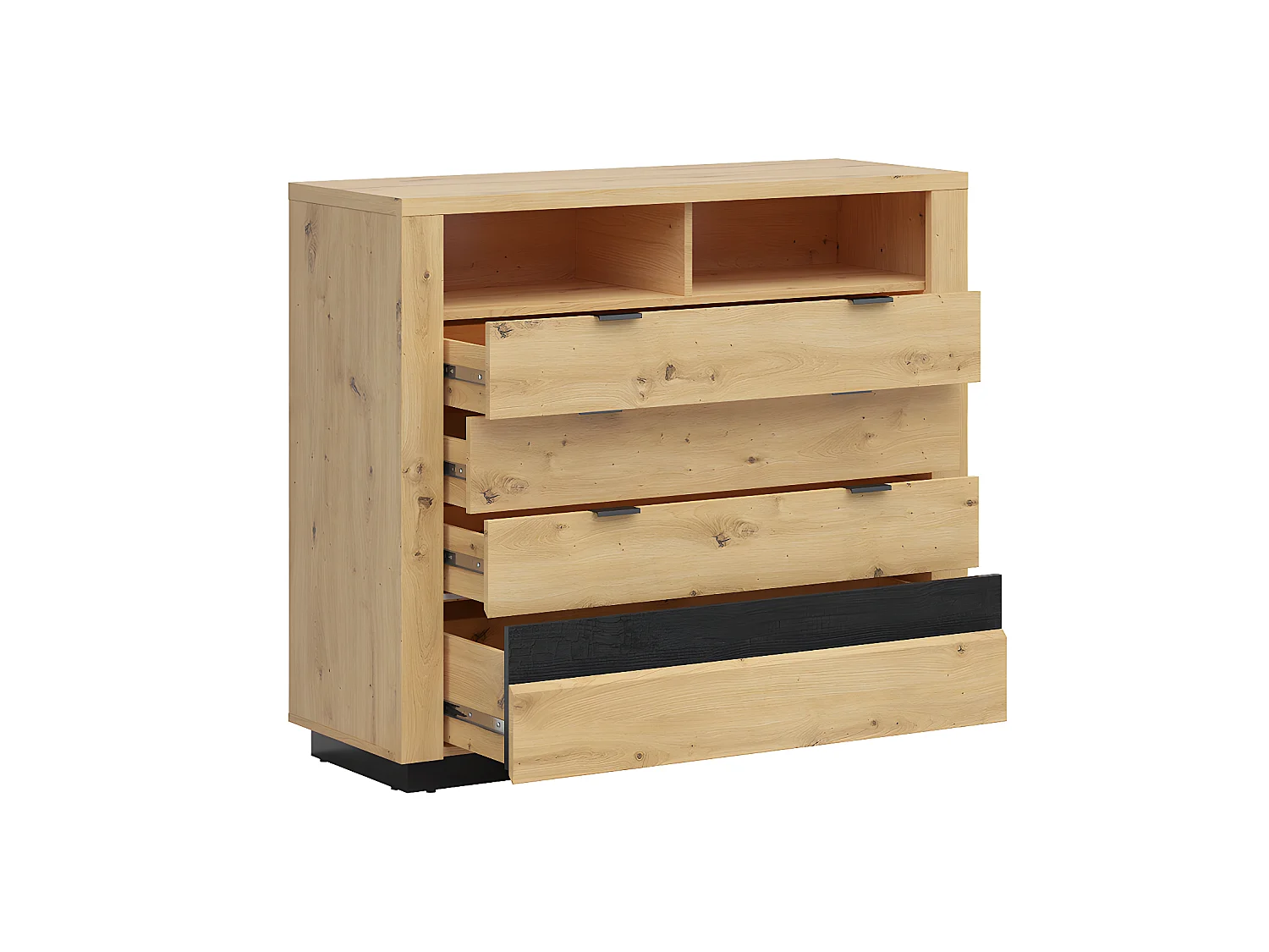 Cómoda 4 cajones 2 compartimientos con LED Glenn Madera y Negro