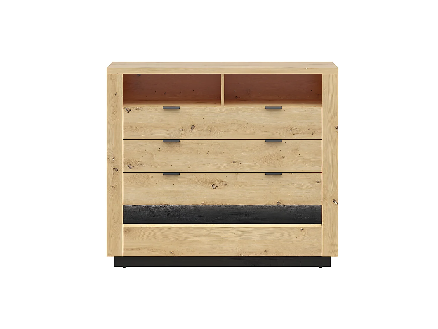 Cómoda 4 cajones 2 compartimientos con LED Glenn Madera y Negro