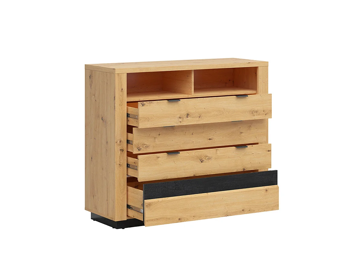 Commode 4 tiroirs 2 niches avec LED Glenn Bois et Noir