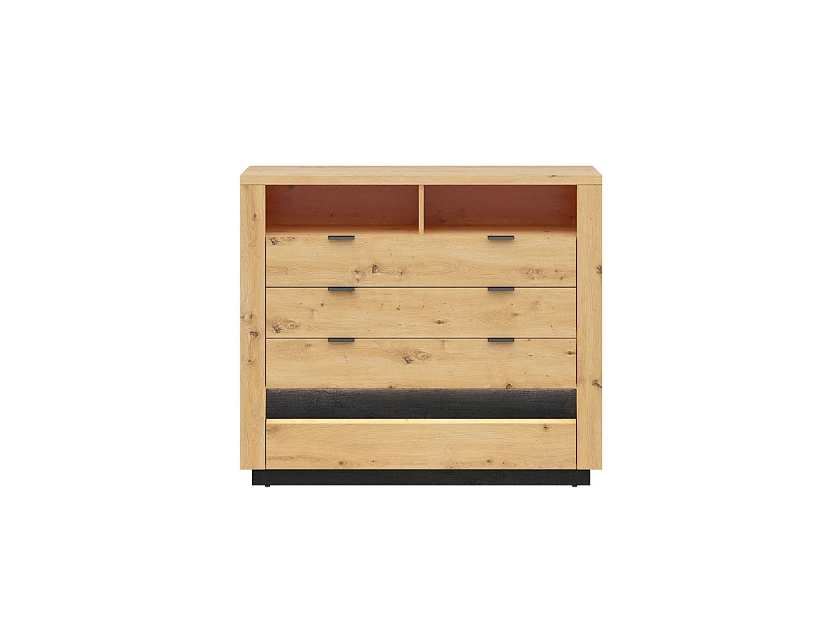 Commode 4 tiroirs 2 niches avec LED Glenn Bois et Noir