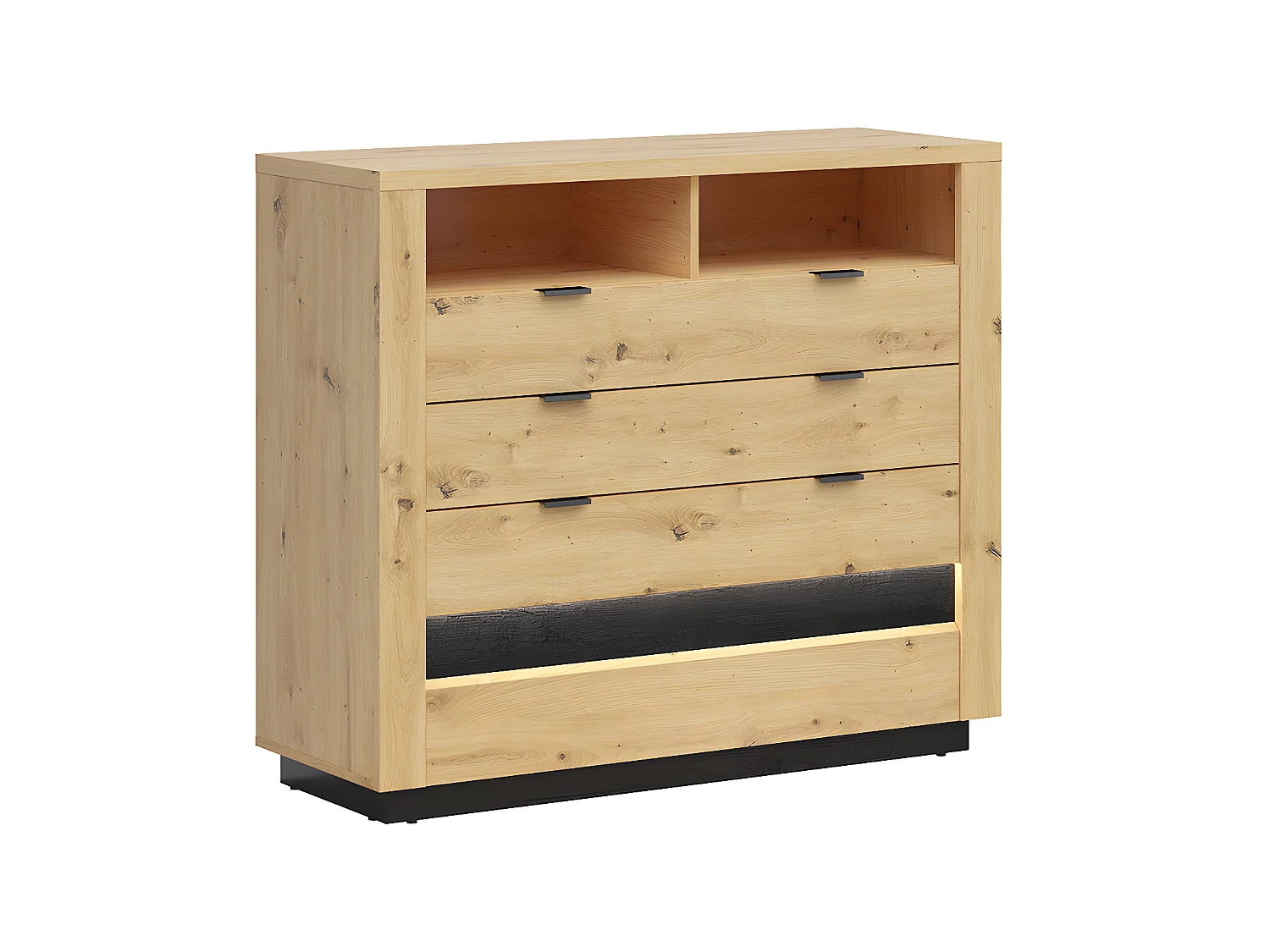 Commode 4 tiroirs 2 niches avec LED Glenn Bois et Noir