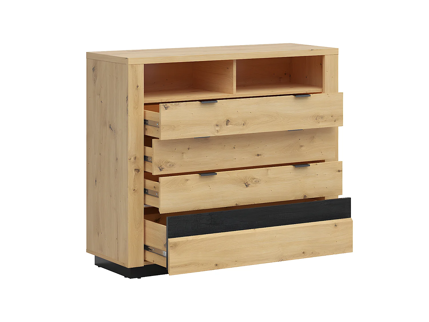 Commode 4 tiroirs 2 niches avec LED Glenn Bois et Noir