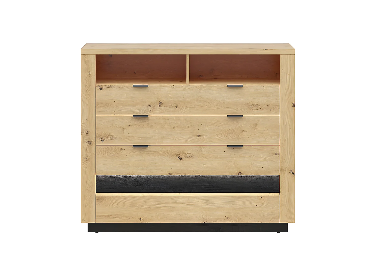 Commode 4 tiroirs 2 niches avec LED Glenn Bois et Noir