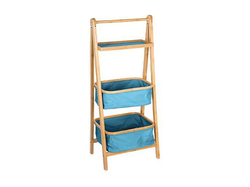 Étagère Pliante "2 Paniers" 109cm Naturel & Bleu