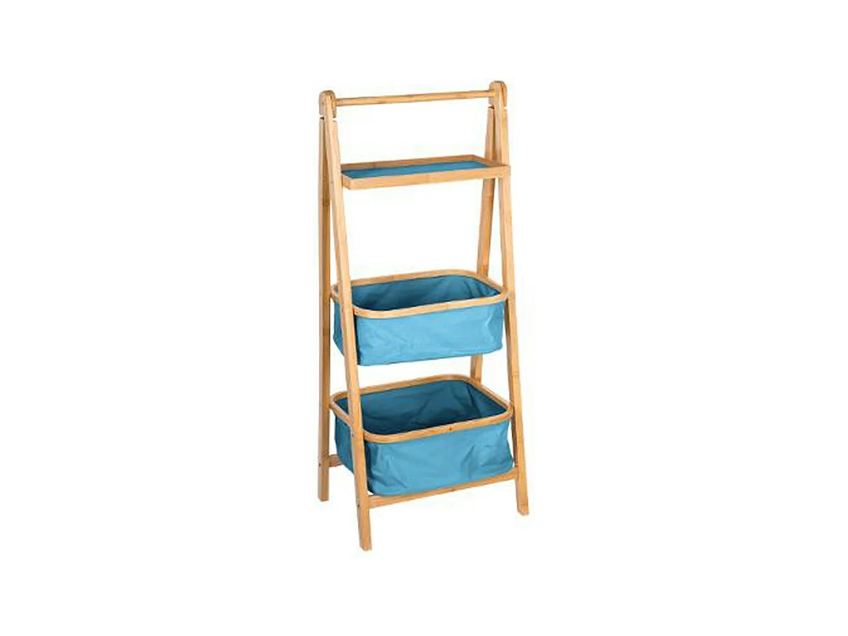 Étagère Pliante "2 Paniers" 109cm Naturel & Bleu