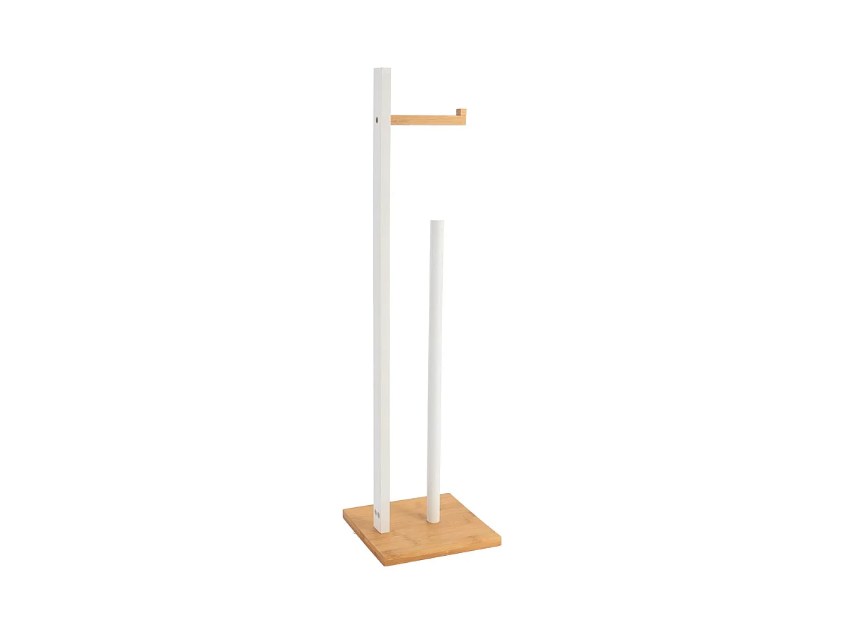 Dérouleur papier toilette WC avec réserve en Bois Blanc et Bambou H 71 cm