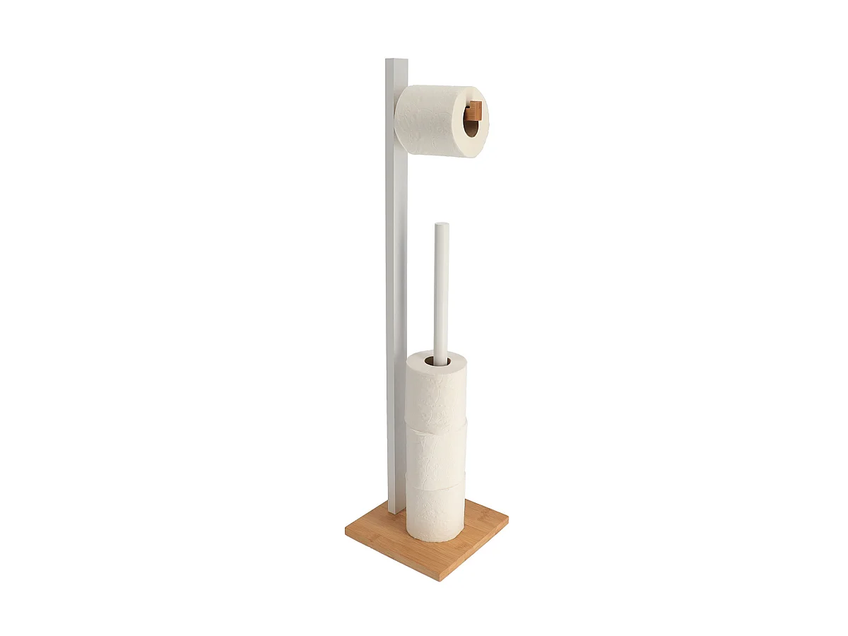 Dérouleur papier toilette WC avec réserve en Bois Blanc et Bambou H 71 cm
