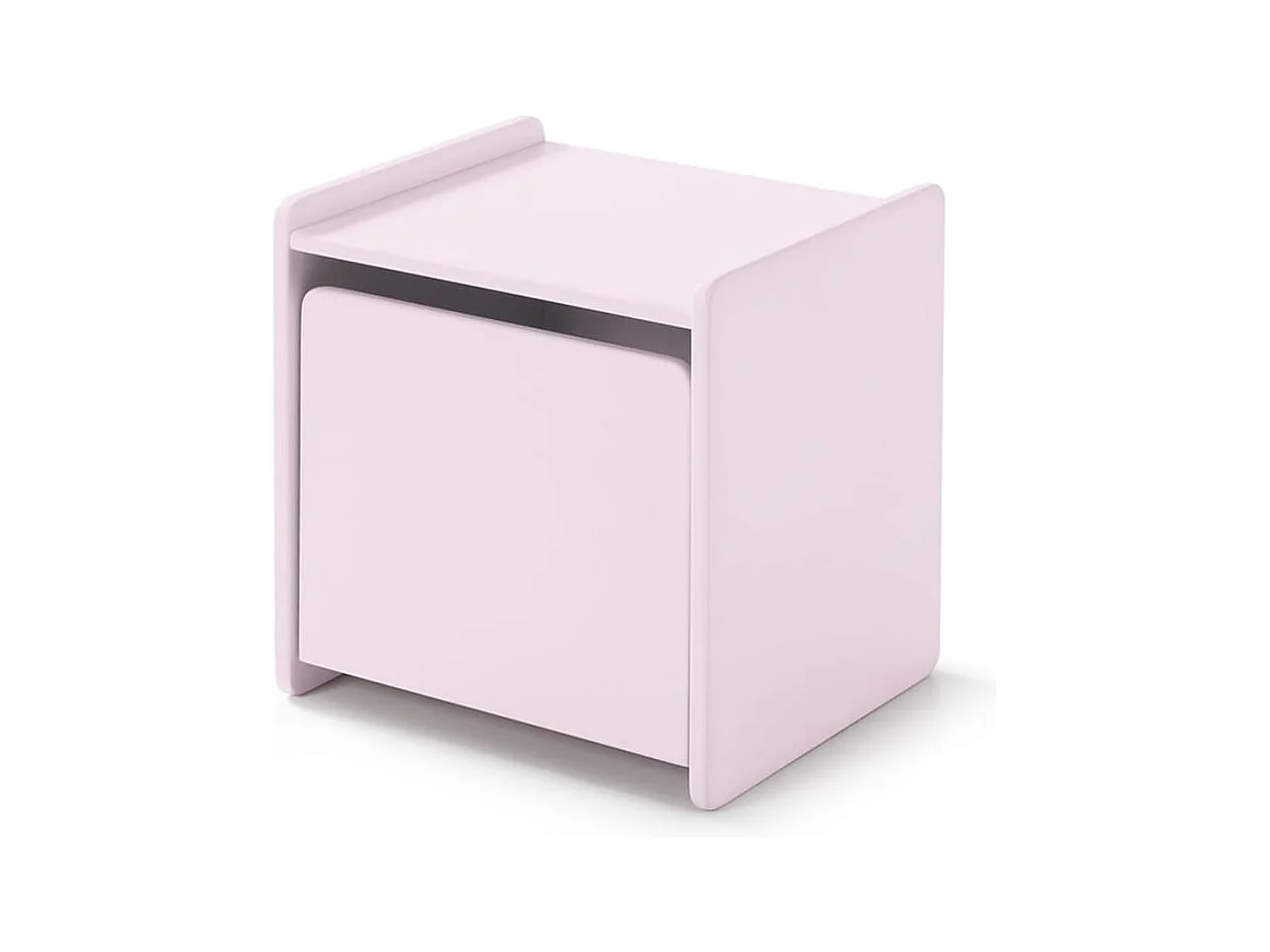 Mesilla de noche Kiddy 1 puerta de madera lacada rosa antiguo