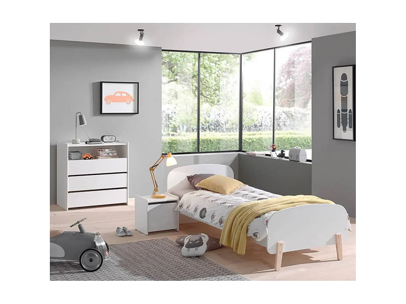 Mesilla de noche Kiddy 1 puerta de madera lacada en blanco