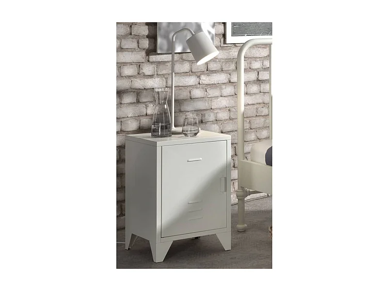 Table de Chevet Enfant "Bronxx" 60cm Blanc Mat