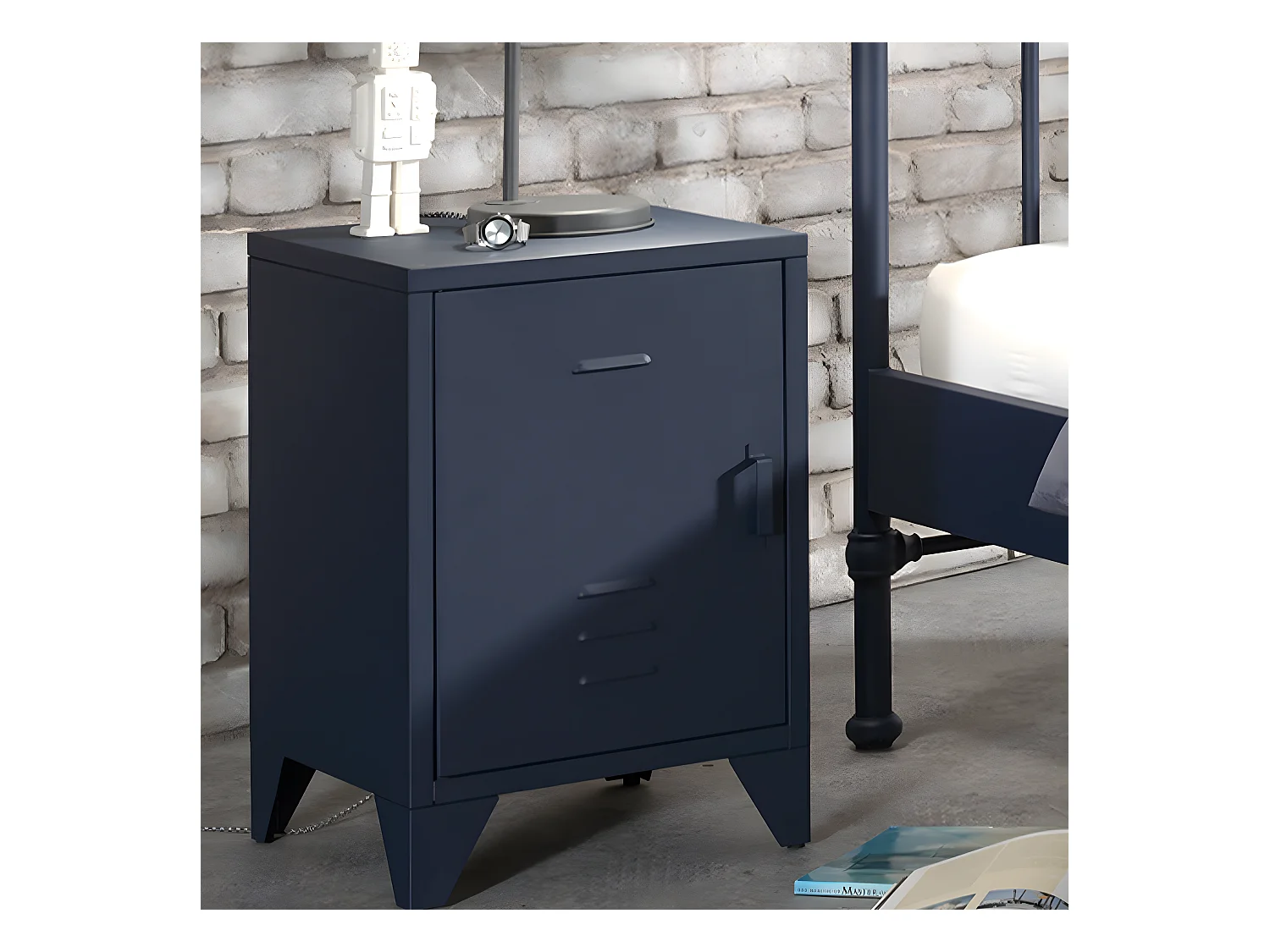 Table de Chevet Enfant "Bronxx" 60cm Bleu Mat