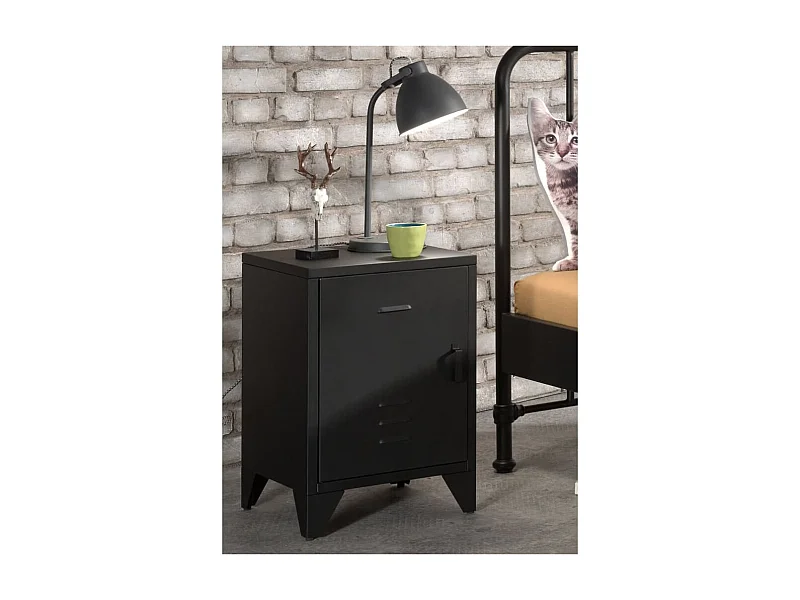Table de Chevet Enfant "Bronxx" 60cm Noir Mat