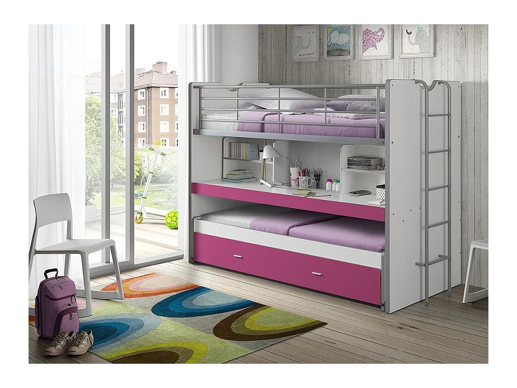 Lit Superposé Enfant "Bonny" 90x200cm Fuchsia