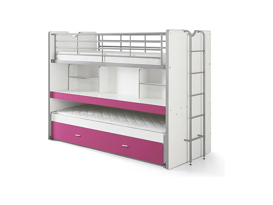 Lit Superposé Enfant "Bonny" 90x200cm Fuchsia