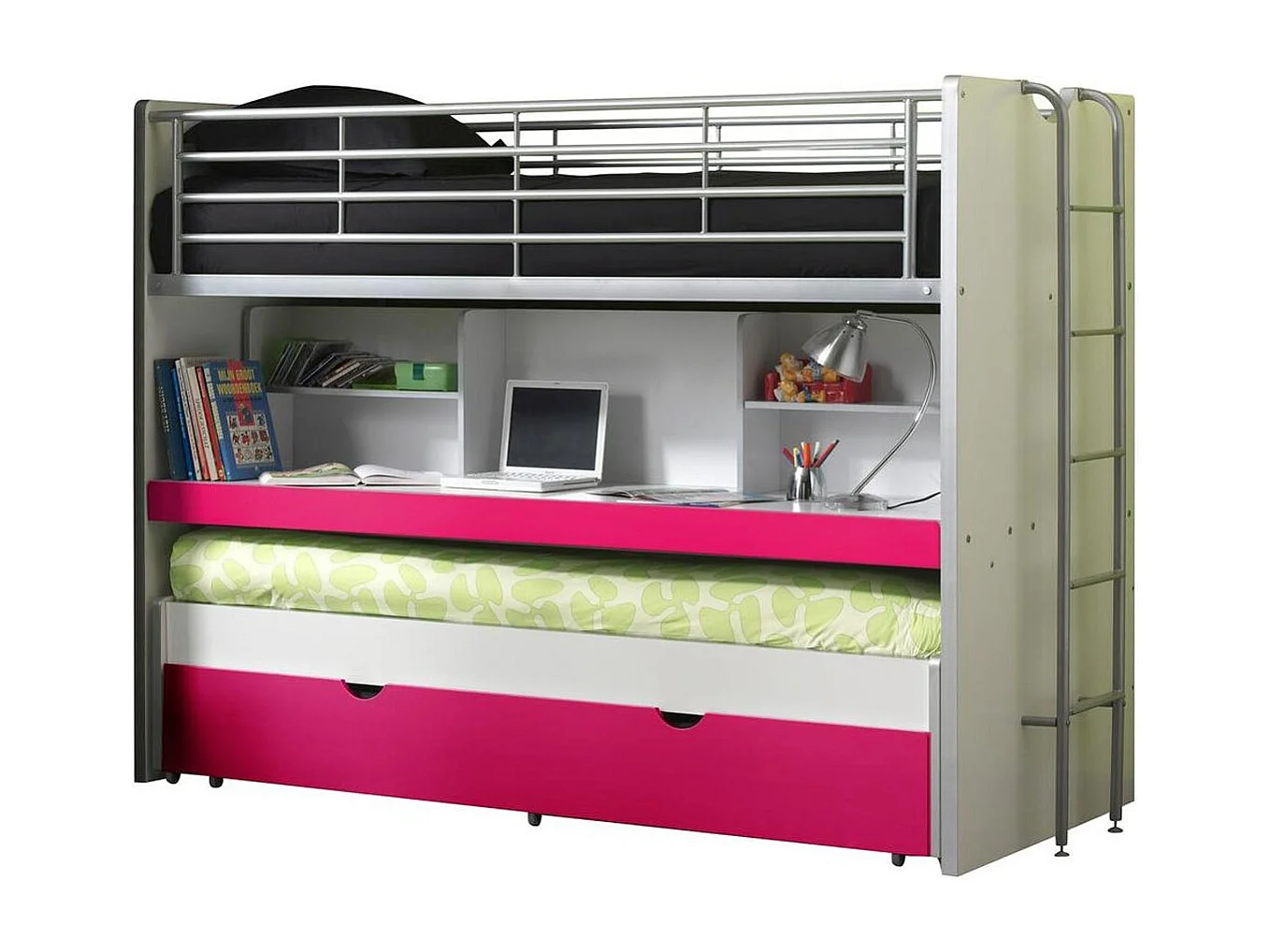 Lit Superposé Enfant "Bonny" 90x200cm Fuchsia