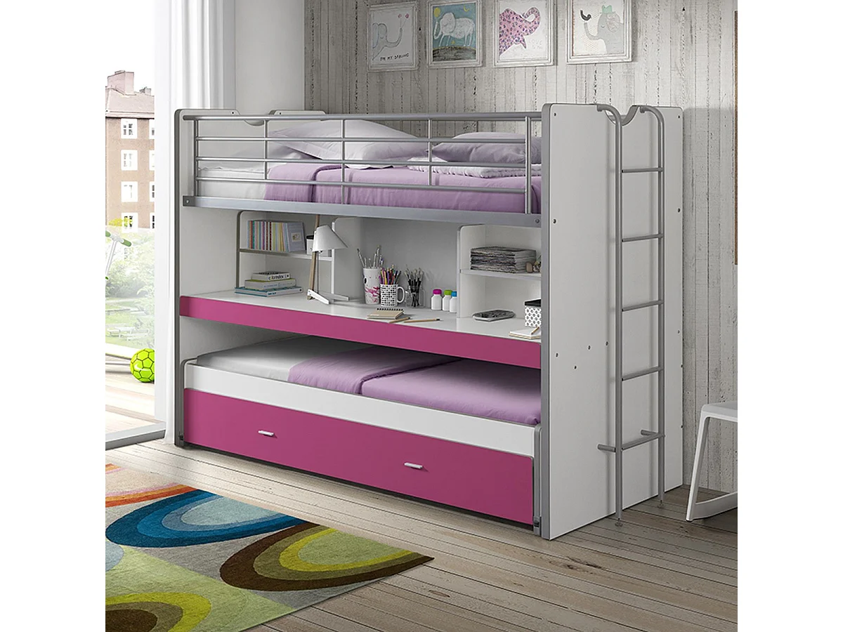 Lit Superposé Enfant "Bonny" 90x200cm Fuchsia
