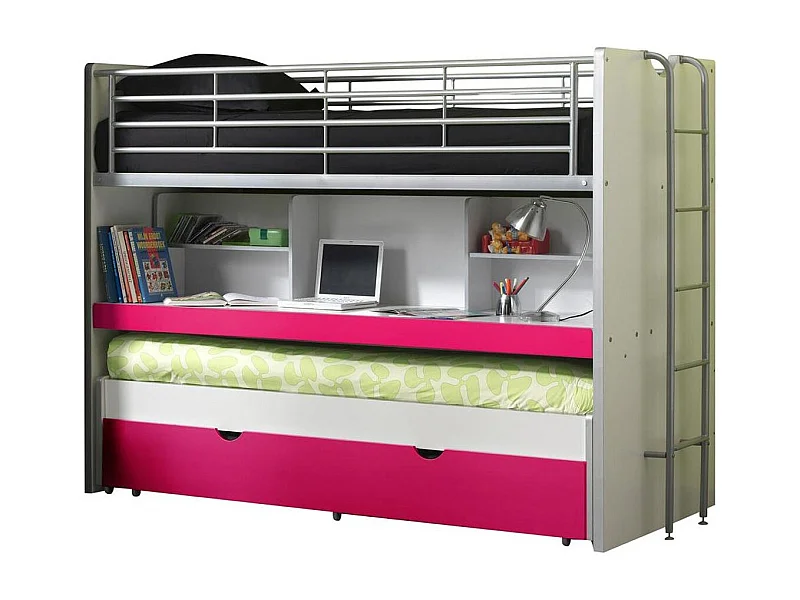 Lit Superposé Enfant "Bonny" 90x200cm Fuchsia