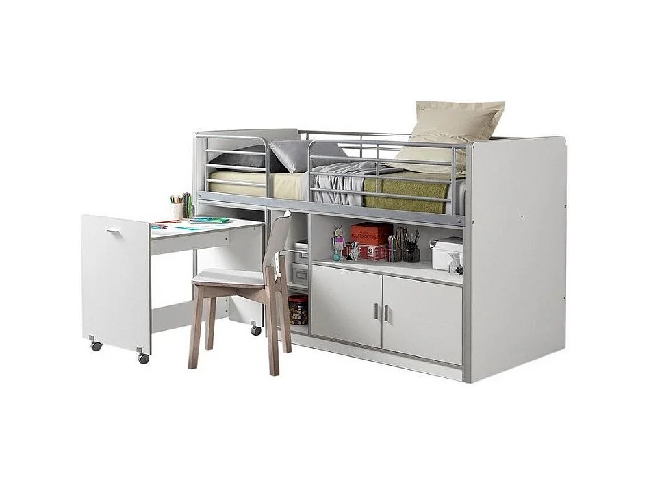 Gecombineerd bed 90x200 cm met boxspring 1 bureau 2 deuren wit hout Bonny