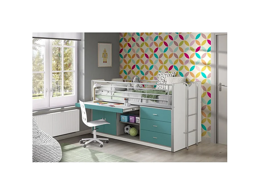 Lit Combiné Enfant "Bonny" 90x200cm Turquoise