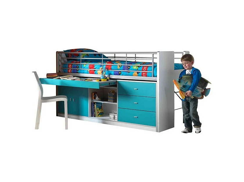 Lit Combiné Enfant "Bonny" 90x200cm Turquoise